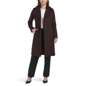COLE HAAN Bordeaux Wool Blend Collared Coat